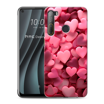 Силиконовый чехол на HTC Desire 20 Pro с принтом розовые сердечки