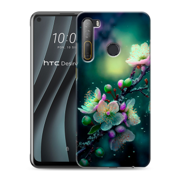 Силиконовый чехол на HTC Desire 20 Pro с принтом Цветы и мрамор