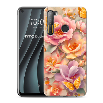Силиконовый чехол на HTC Desire 20 Pro с принтом Цветы и бабочки
