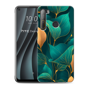 Силиконовый чехол на HTC Desire 20 Pro с принтом Листья и золото