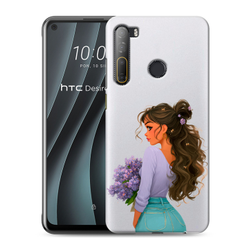 Силиконовый чехол на HTC Desire 20 Pro с принтом девушка цветы