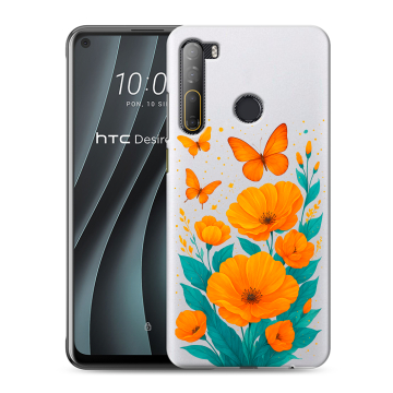 Силиконовый чехол на HTC Desire 20 Pro с принтом цветы бабочки