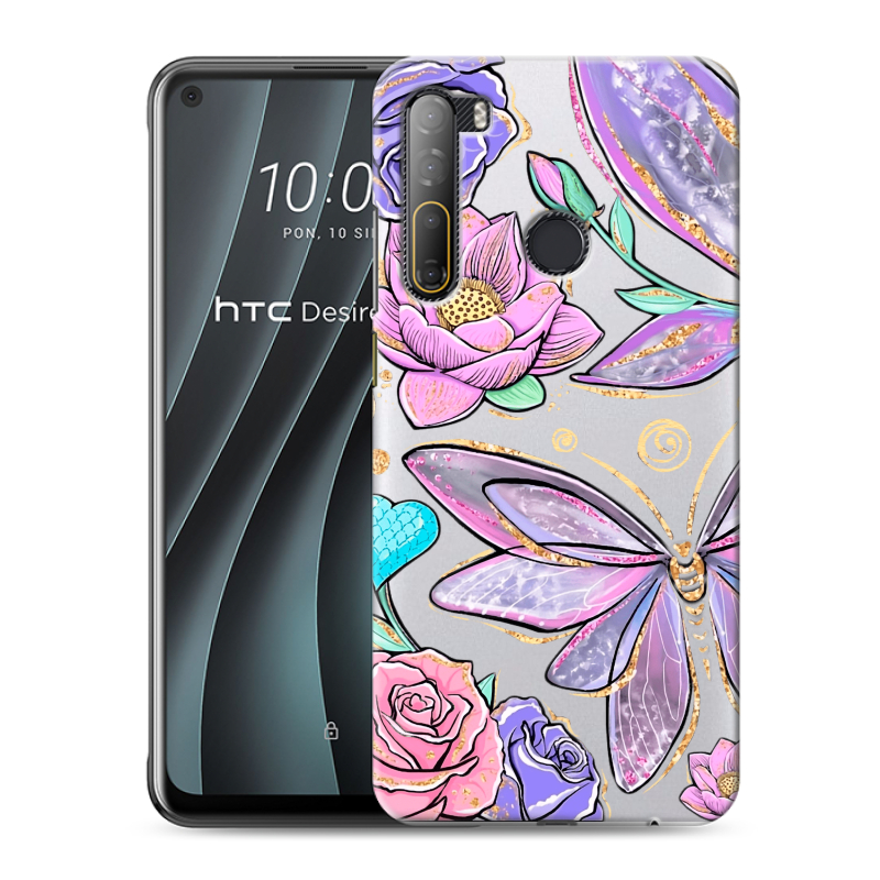 Силиконовый чехол на HTC Desire 20 Pro с принтом Бабочки и цветы Силиконовый чехол на HTC Desire 20 Pro с принтом Бабочки и цветы