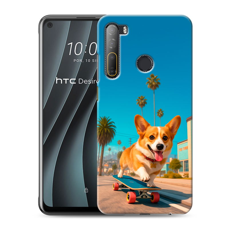 Силиконовый чехол на HTC Desire 20 Pro с принтом Корги на скейте Силиконовый чехол на HTC Desire 20 Pro с принтом Корги на скейте