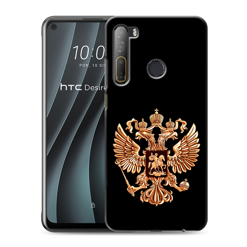 Силиконовый противоударный чехол на HTC Desire 20 Pro с принтом Герб России золотой Силиконовый противоударный чехол на HTC Desire 20 Pro с принтом Герб России золотой