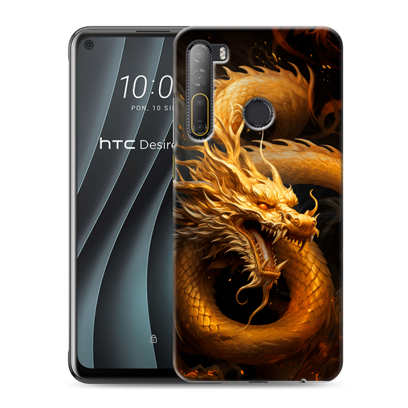 Силиконовый противоударный чехол на HTC Desire 20 Pro с принтом Золотой дракон Силиконовый противоударный чехол на HTC Desire 20 Pro с принтом Золотой дракон