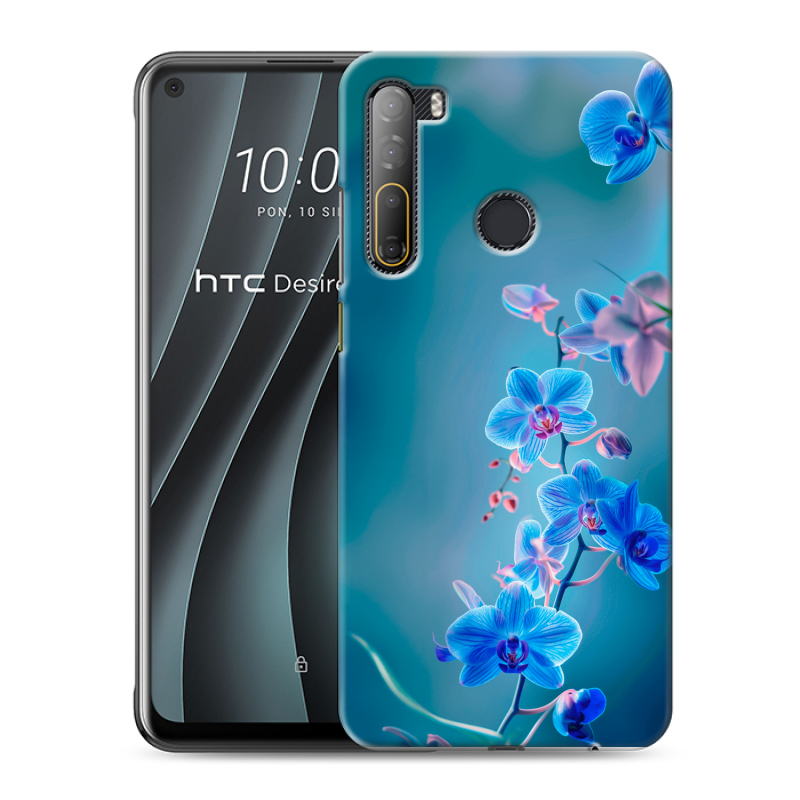Силиконовый противоударный чехол на HTC Desire 20 Pro с принтом Голубые цветы Силиконовый противоударный чехол на HTC Desire 20 Pro с принтом Голубые цветы