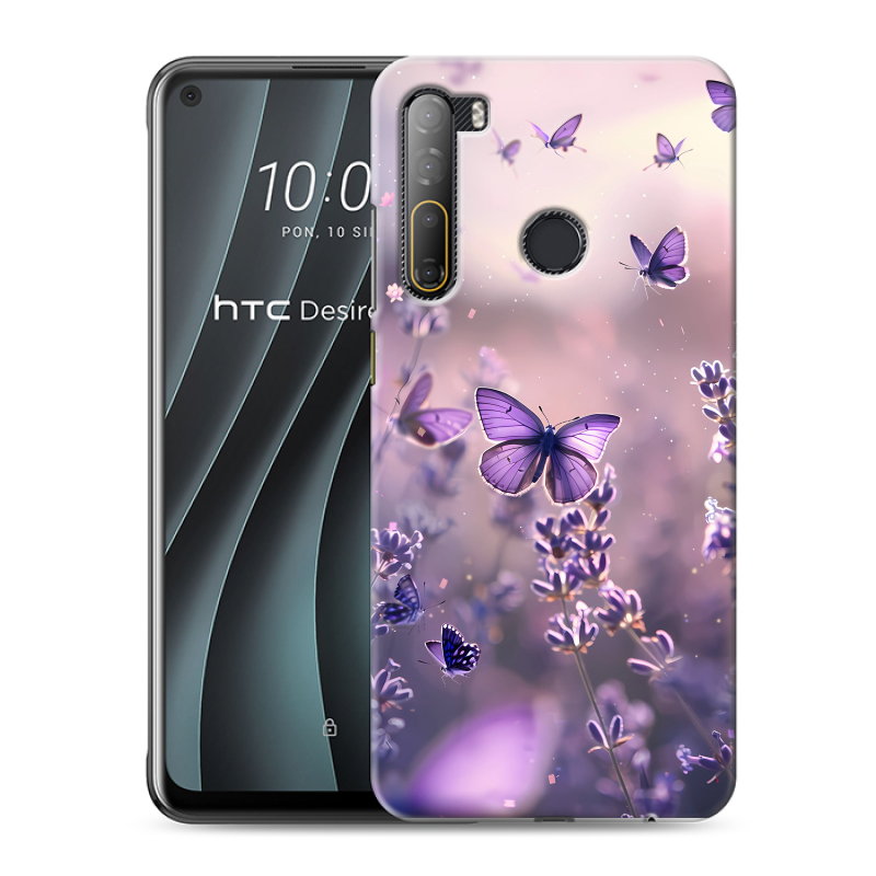 Силиконовый противоударный чехол на HTC Desire 20 Pro с принтом бабочки и лаванда Силиконовый противоударный чехол на HTC Desire 20 Pro с принтом бабочки и лаванда