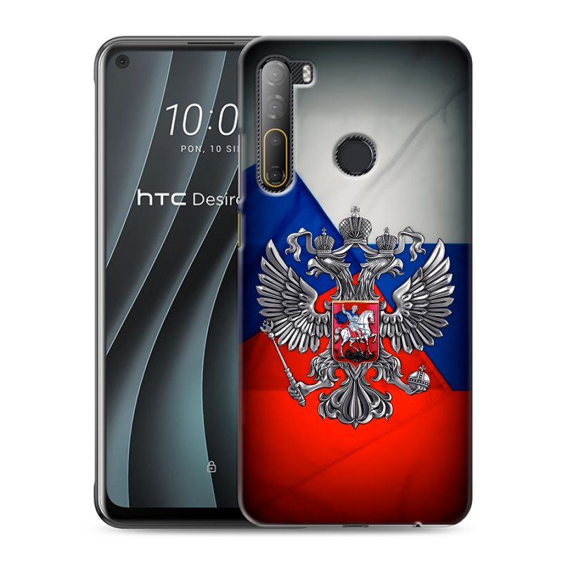 Силиконовый противоударный чехол на HTC Desire 20 Pro с принтом Флаг России Силиконовый противоударный чехол на HTC Desire 20 Pro с принтом Флаг России