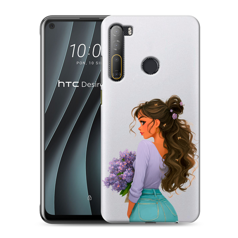 Силиконовый противоударный чехол на HTC Desire 20 Pro с принтом девушка цветы Силиконовый противоударный чехол на HTC Desire 20 Pro с принтом девушка цветы