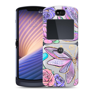 Пластиковый чехол на Motorola Razr 5G с принтом Бабочки и цветы Пластиковый чехол на Motorola Razr 5G с принтом Бабочки и цветы
