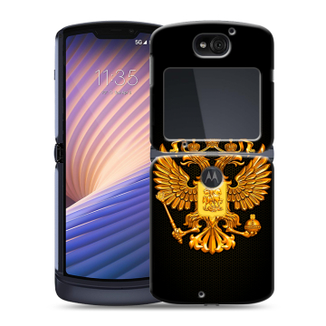 Пластиковый чехол на Motorola Razr 5G с принтом Герб России желтый Пластиковый чехол на Motorola Razr 5G с принтом Герб России желтый