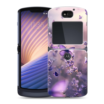 Пластиковый чехол на Motorola Razr 5G с принтом бабочки и лаванда Пластиковый чехол на Motorola Razr 5G с принтом бабочки и лаванда