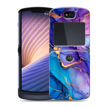 Пластиковый чехол на Motorola Razr 5G с принтом синий мрамор Пластиковый чехол на Motorola Razr 5G с принтом синий мрамор