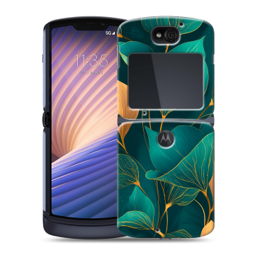Пластиковый чехол на Motorola Razr 5G с принтом Листья и золото