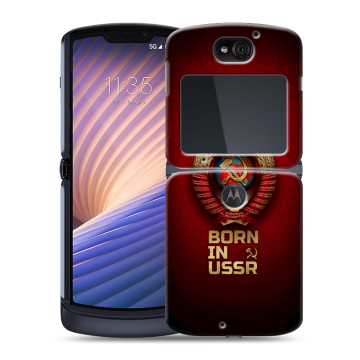 Пластиковый чехол на Motorola Razr 5G с принтом Флаг Герб СССР