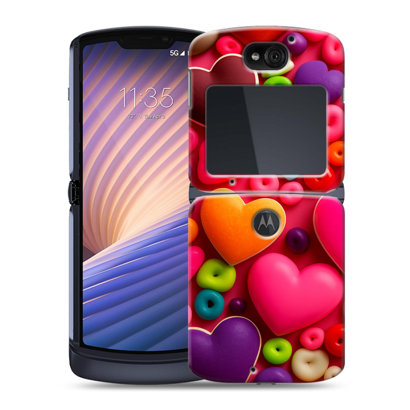 Пластиковый чехол на Motorola Razr 5G с принтом Сердечки Пластиковый чехол на Motorola Razr 5G с принтом Сердечки