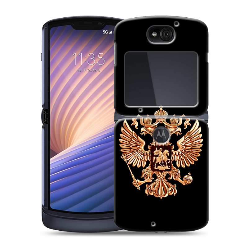 Пластиковый чехол на Motorola Razr 5G с принтом Герб России золотой Пластиковый чехол на Motorola Razr 5G с принтом Герб России золотой