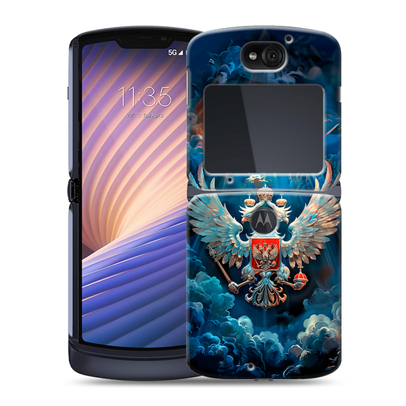 Пластиковый чехол на Motorola Razr 5G с принтом Герб флаг России Пластиковый чехол на Motorola Razr 5G с принтом Герб флаг России
