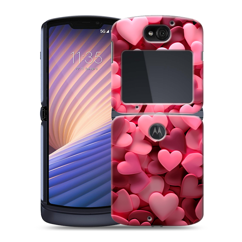 Пластиковый чехол на Motorola Razr 5G с принтом розовые сердечки Пластиковый чехол на Motorola Razr 5G с принтом розовые сердечки