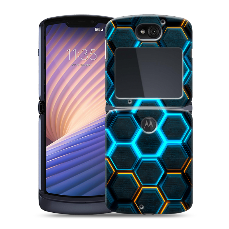 Пластиковый чехол на Motorola Razr 5G с принтом Неоновые соты Пластиковый чехол на Motorola Razr 5G с принтом Неоновые соты