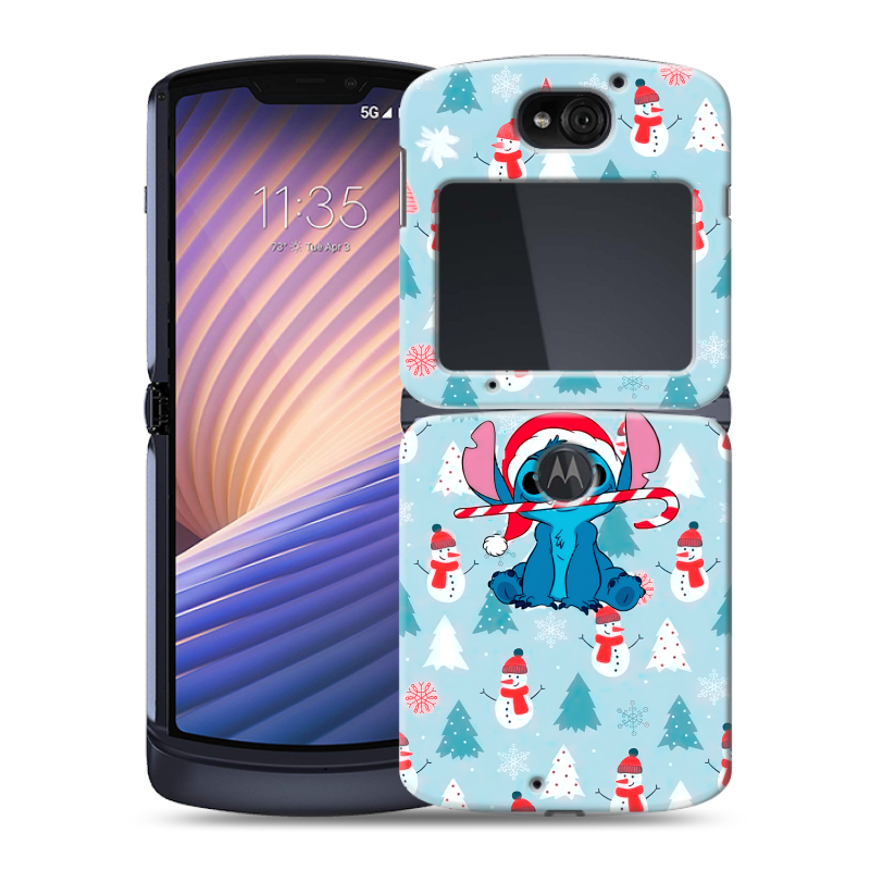 Пластиковый чехол на Motorola Razr 5G с принтом Стич Новый год Пластиковый чехол на Motorola Razr 5G с принтом Стич Новый год