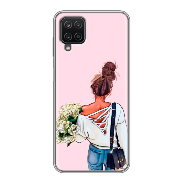 Силиконовый чехол на Samsung Galaxy A12 с принтом Девушка и букет Силиконовый чехол на Samsung Galaxy A12 с принтом Девушка и букет