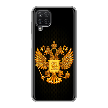 Силиконовый чехол на Samsung Galaxy A12 с принтом Герб России желтый