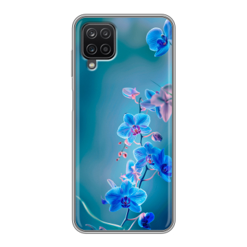 Силиконовый чехол на Samsung Galaxy A12 с принтом Голубые цветы