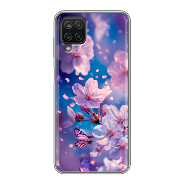 Силиконовый чехол на Samsung Galaxy A12 с принтом цветы бабочки
