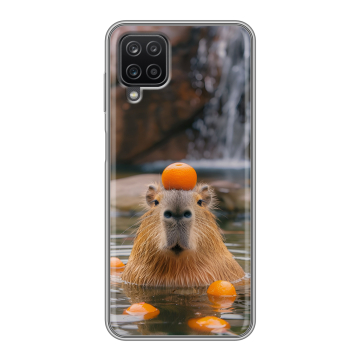 Силиконовый чехол на Samsung Galaxy A12 с принтом Капибара с апельсином Силиконовый чехол на Samsung Galaxy A12 с принтом Капибара с апельсином