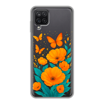 Силиконовый чехол на Samsung Galaxy A12 с принтом цветы бабочки Силиконовый чехол на Samsung Galaxy A12 с принтом цветы бабочки