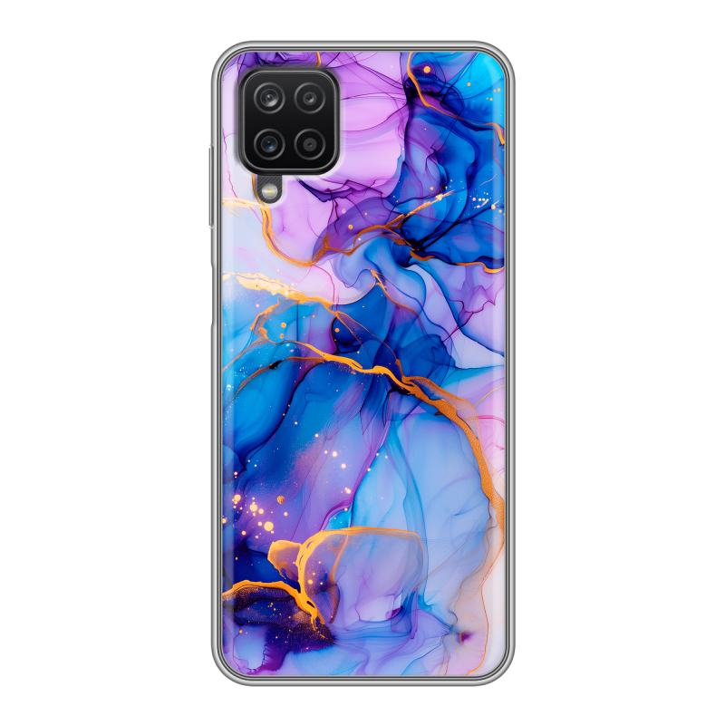 Силиконовый противоударный чехол на Samsung Galaxy A12 с принтом синий мрамор Силиконовый противоударный чехол на Samsung Galaxy A12 с принтом синий мрамор