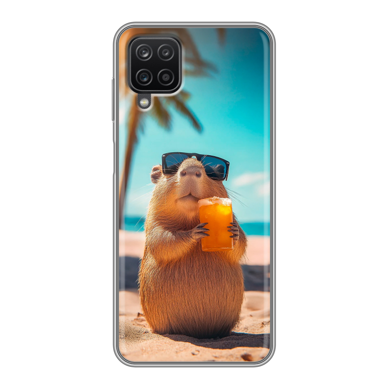 Силиконовый противоударный чехол на Samsung Galaxy A12 с принтом Капибара Силиконовый противоударный чехол на Samsung Galaxy A12 с принтом Капибара