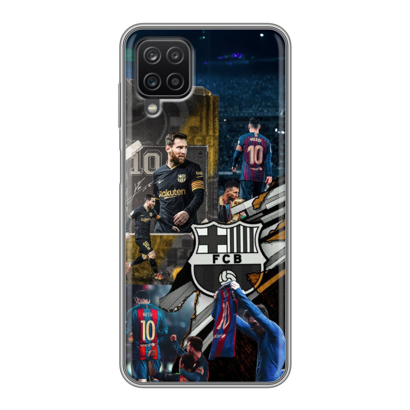 Силиконовый противоударный чехол на Samsung Galaxy A12 с принтом Messi Barcelona Силиконовый противоударный чехол на Samsung Galaxy A12 с принтом Messi Barcelona