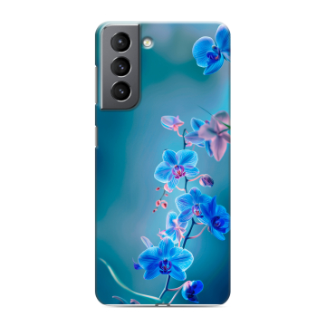 Силиконовый чехол на Samsung Galaxy S21 с принтом Голубые цветы Силиконовый чехол на Samsung Galaxy S21 с принтом Голубые цветы