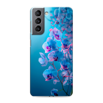Силиконовый чехол на Samsung Galaxy S21 с принтом голубые орхидеи Силиконовый чехол на Samsung Galaxy S21 с принтом голубые орхидеи