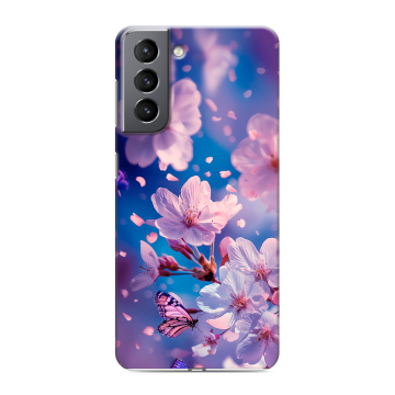 Силиконовый чехол на Samsung Galaxy S21 с принтом цветы бабочки Силиконовый чехол на Samsung Galaxy S21 с принтом цветы бабочки