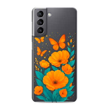 Силиконовый чехол на Samsung Galaxy S21 с принтом цветы бабочки Силиконовый чехол на Samsung Galaxy S21 с принтом цветы бабочки