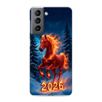 Силиконовый чехол на Samsung Galaxy S21 с принтом Новый год коня Силиконовый чехол на Samsung Galaxy S21 с принтом Новый год коня