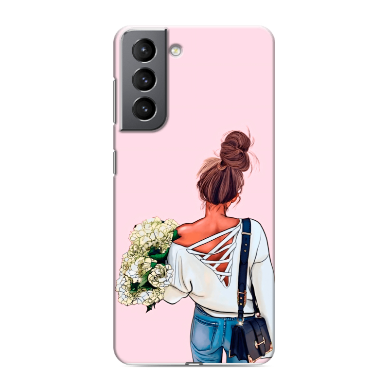 Силиконовый чехол на Samsung Galaxy S21 с принтом Девушка и букет Силиконовый чехол на Samsung Galaxy S21 с принтом Девушка и букет
