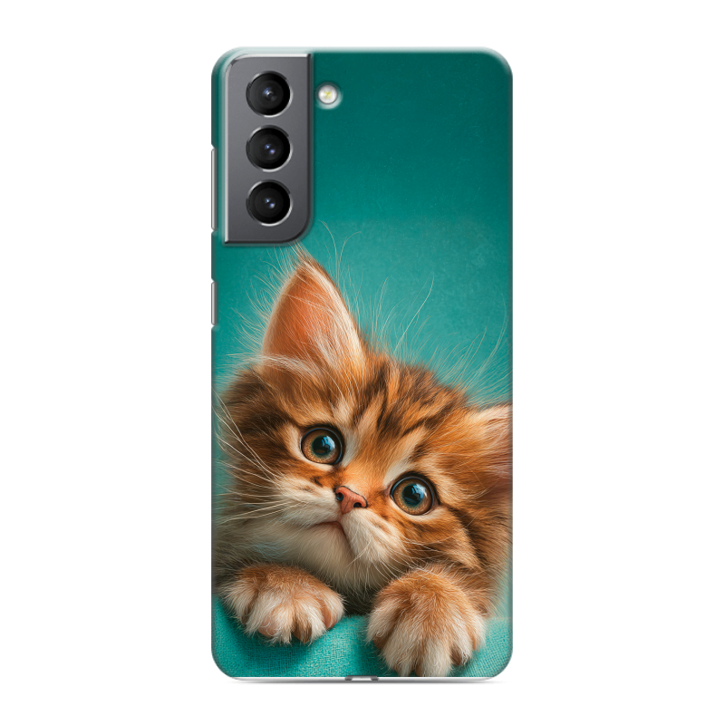Силиконовый противоударный чехол на Samsung Galaxy S21 с принтом котенок Силиконовый противоударный чехол на Samsung Galaxy S21 с принтом котенок