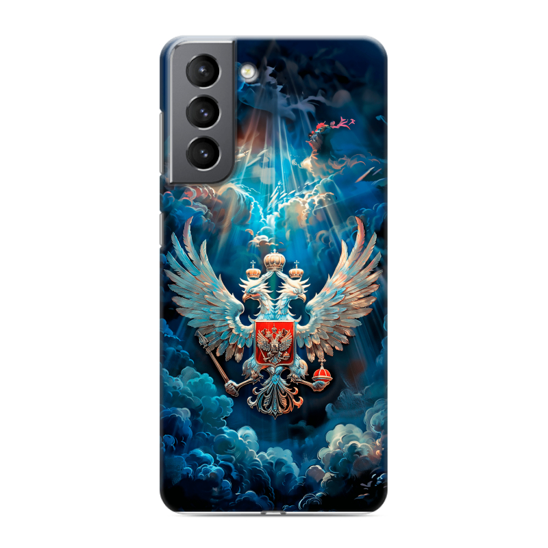 Пластиковый чехол на Samsung Galaxy S21 с принтом Герб флаг России Пластиковый чехол на Samsung Galaxy S21 с принтом Герб флаг России