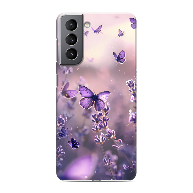 Силиконовый чехол на Samsung Galaxy S21 с принтом бабочки и лаванда Силиконовый чехол на Samsung Galaxy S21 с принтом бабочки и лаванда