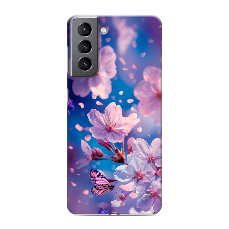 Пластиковый чехол на Samsung Galaxy S21 с принтом цветы бабочки Пластиковый чехол на Samsung Galaxy S21 с принтом цветы бабочки