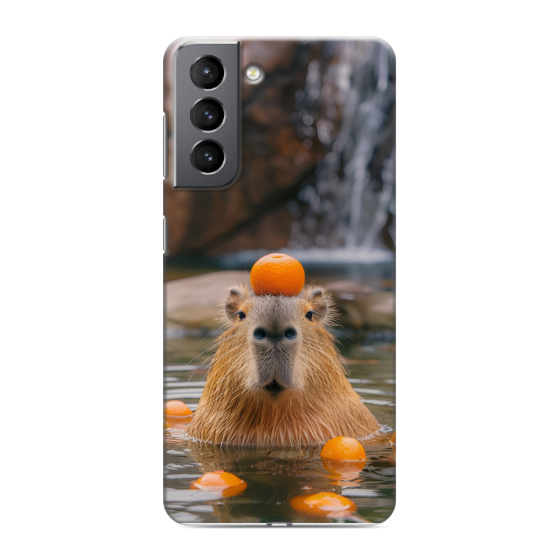 Силиконовый чехол на Samsung Galaxy S21 с принтом Капибара с апельсином Силиконовый чехол на Samsung Galaxy S21 с принтом Капибара с апельсином