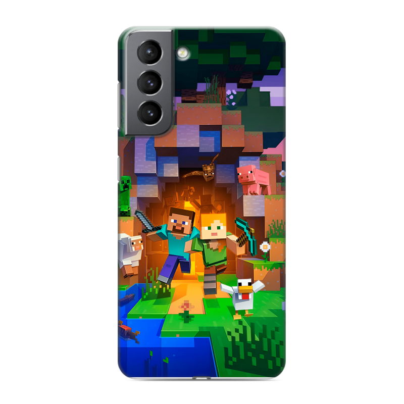 Силиконовый противоударный чехол на Samsung Galaxy S21 с принтом Майнкрафт Minecraft Силиконовый противоударный чехол на Samsung Galaxy S21 с принтом Майнкрафт Minecraft