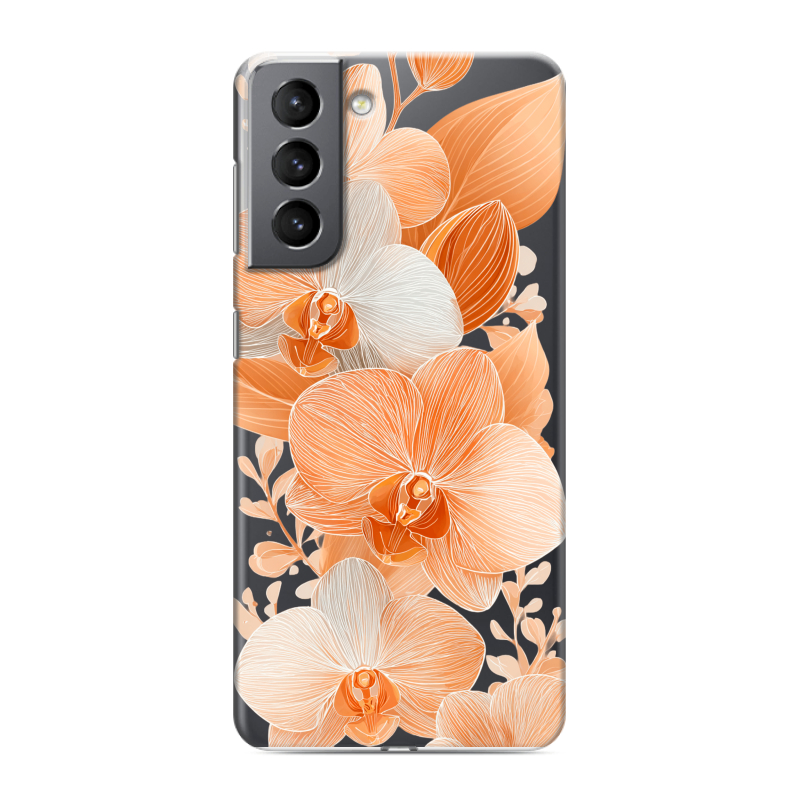 Пластиковый чехол на Samsung Galaxy S21 с принтом Бежевые цветы Пластиковый чехол на Samsung Galaxy S21 с принтом Бежевые цветы