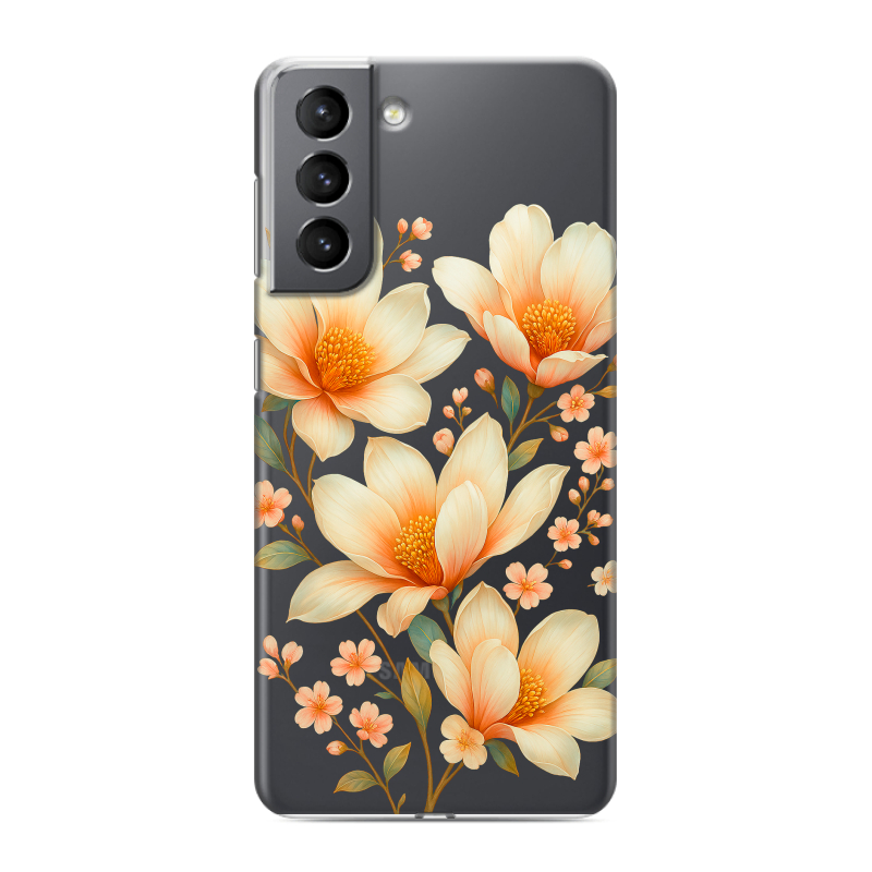 Силиконовый противоударный чехол на Samsung Galaxy S21 с принтом Цветы Силиконовый противоударный чехол на Samsung Galaxy S21 с принтом Цветы
