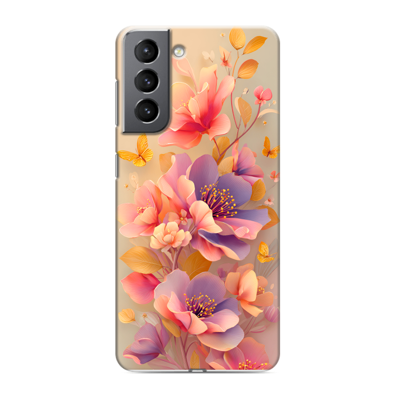 Силиконовый чехол на Samsung Galaxy S21 с принтом Цветы и бабочки Силиконовый чехол на Samsung Galaxy S21 с принтом Цветы и бабочки